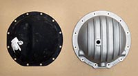 PML Differential Cover Part Number 11155, compared to stock, top view