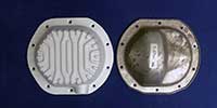 PML Differential Cover Part Number 9593, compared to stock, top view