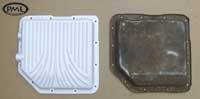 PML Transmission Pan Part Number 9589, compared to stock, top view