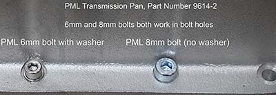 PML pan with 8mm and 6mm bolts